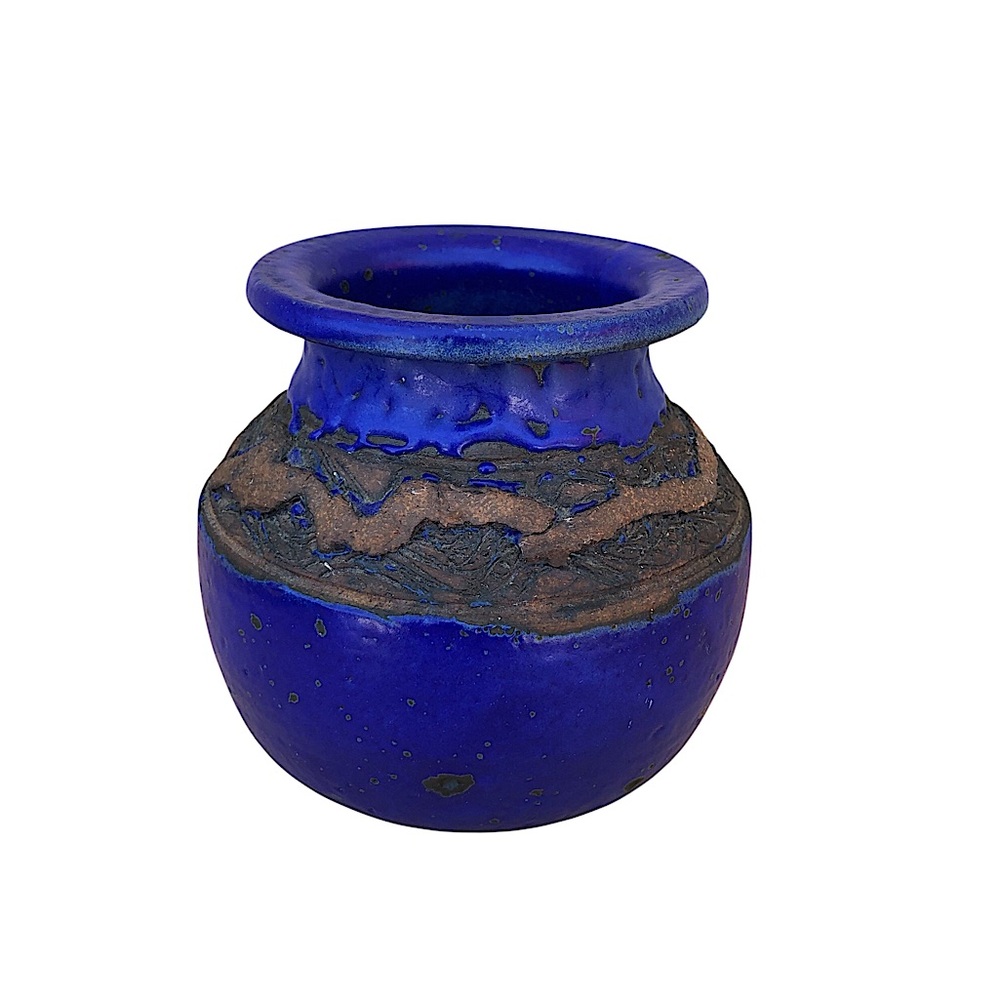 Vintage handmade Pottery Cobalt Round Vase Lava Details Madison Mississippi 1986